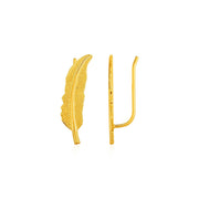 Bids.com Textured Feather Climber Earrings in 14k Yellow Gold Earrings White Smoke Yellow Gold