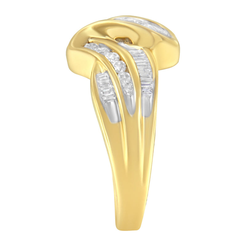 Bids.com 10K Yellow Gold 3/4 Cttw Channel Set Round and Baguette-cut Diamond Double Shank Bypass Ring (J-K Color, I1-I2 Clarity) - Size 6.75 Rings White Smoke 7 / Yellow.Gold,7.25 / Yellow.Gold,6.75 / Yellow.Gold