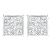 Bids.com 10K White Gold 2ct TDW Princess-Cut Composite Diamond Stud Earring (I-J ,I2-I3) Earrings Light Gray White.Gold / 2