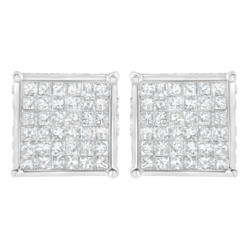 Bids.com 10K White Gold 2ct TDW Princess-Cut Composite Diamond Stud Earring (I-J ,I2-I3) Earrings Light Gray White.Gold / 2