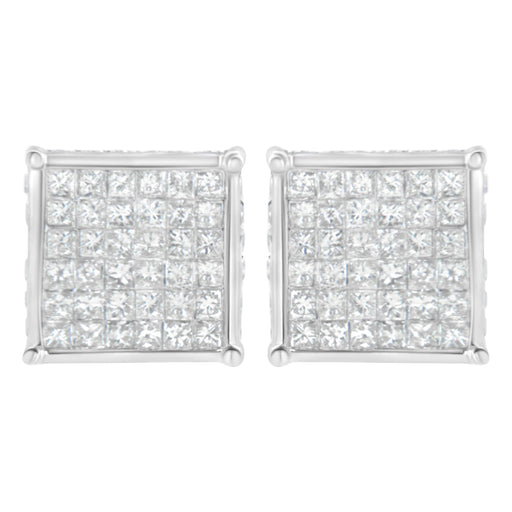 Bids.com 10K White Gold 2ct TDW Princess-Cut Composite Diamond Stud Earring (I-J ,I2-I3) Earrings Light Gray White.Gold / 2