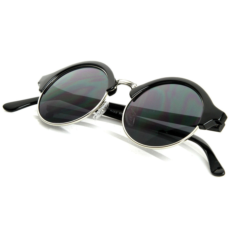 zeroUV Dapper Half Frame Circle Vintage Steampunk Sunglasses 8583 Sunglasses White Smoke Black Gold Smoke,Tortoise Gold Amber,Black Gunmetal Smoke,Black Gold Lavender,Tortoise Green,Black Silver Lavender,Black Silver Smoke
