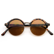zeroUV Dapper Half Frame Circle Vintage Steampunk Sunglasses 8583 Sunglasses White Smoke Tortoise Gold Amber