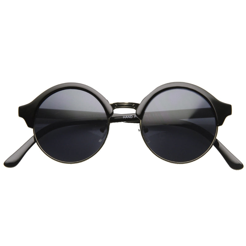 zeroUV Dapper Half Frame Circle Vintage Steampunk Sunglasses 8583 Sunglasses White Smoke Black Gold Smoke