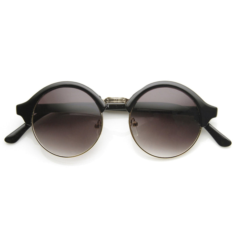 zeroUV Dapper Half Frame Circle Vintage Steampunk Sunglasses 8583 Sunglasses White Smoke Black Gold Lavender