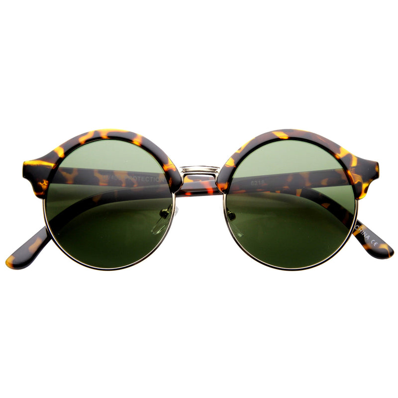 zeroUV Dapper Half Frame Circle Vintage Steampunk Sunglasses 8583 Sunglasses White Smoke Tortoise Green
