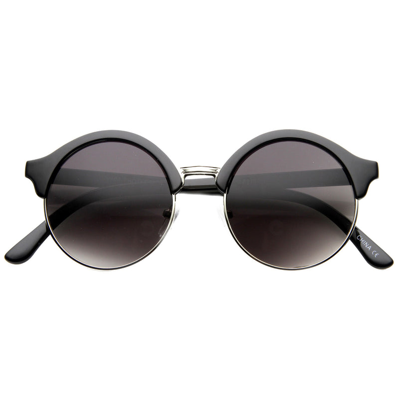 zeroUV Dapper Half Frame Circle Vintage Steampunk Sunglasses 8583 Sunglasses White Smoke Black Silver Lavender