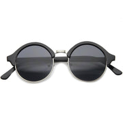 zeroUV Dapper Half Frame Circle Vintage Steampunk Sunglasses 8583 Sunglasses White Smoke Black Silver Smoke