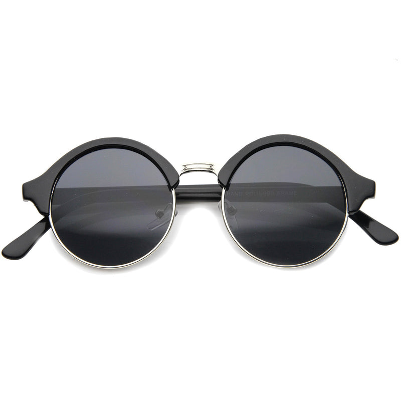 zeroUV Dapper Half Frame Circle Vintage Steampunk Sunglasses 8583 Sunglasses White Smoke Black Silver Smoke