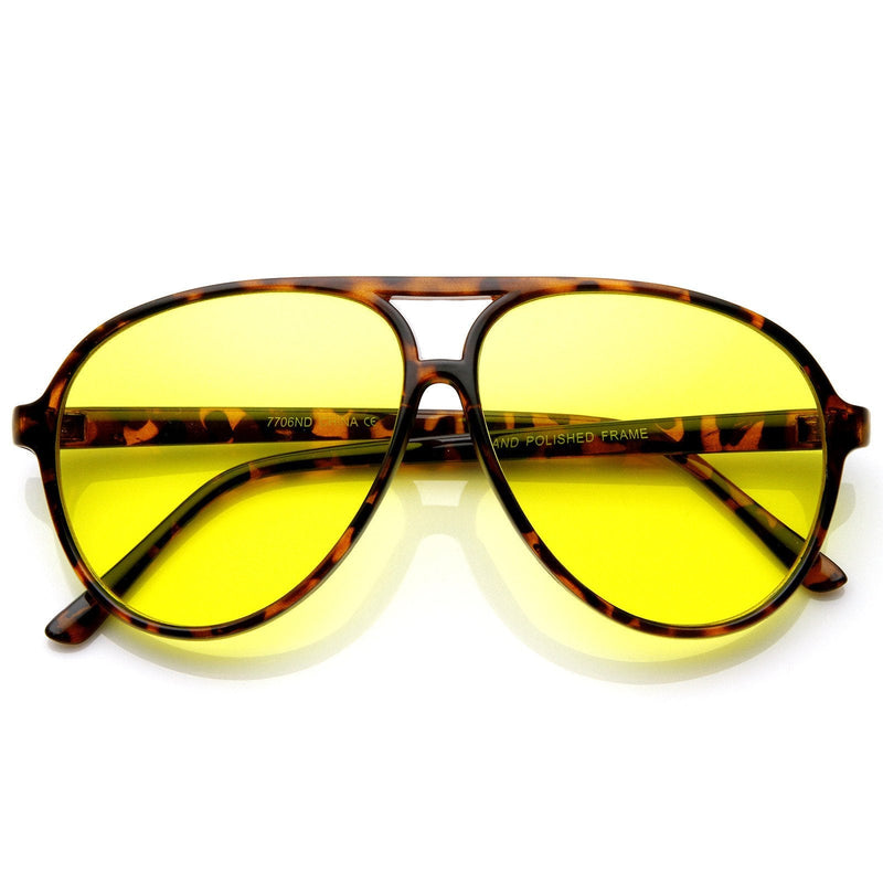 zeroUV Retro 1980's Fashion Plastic Aviator Yellow Driving Lens Sunglasses Sunglasses White Smoke Tortoise Yellow