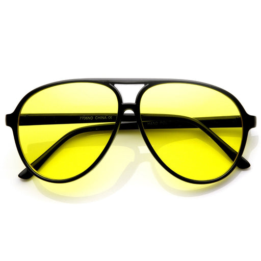 zeroUV Retro 1980's Fashion Plastic Aviator Yellow Driving Lens Sunglasses Sunglasses White Smoke Black Yellow,Tortoise Yellow