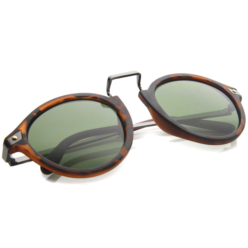 zeroUV Vintage Steampunk Inspired Round Horned Rim Frame Sunglasses 8591 Sunglasses White Smoke Shiny Black Gold,Shiny Black Silver,Matte Black Silver,Havana Amber,Havana Green,Creme Amber,Blue Plum,Blue Mirror,Yellow Tortoise Sun