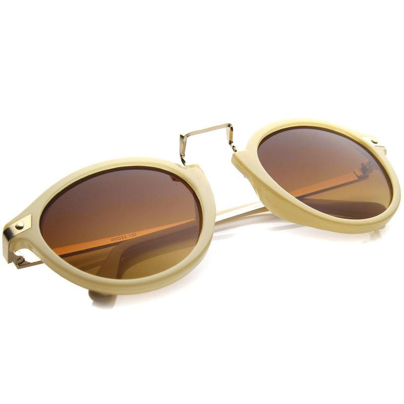 zeroUV Vintage Steampunk Inspired Round Horned Rim Frame Sunglasses 8591 Sunglasses White Smoke Shiny Black Gold,Shiny Black Silver,Matte Black Silver,Havana Amber,Havana Green,Creme Amber,Blue Plum,Blue Mirror,Yellow Tortoise Sun