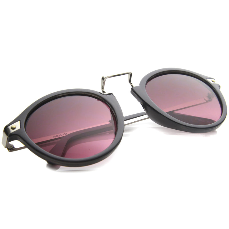 zeroUV Vintage Steampunk Inspired Round Horned Rim Frame Sunglasses 8591 Sunglasses White Smoke Shiny Black Gold,Shiny Black Silver,Matte Black Silver,Havana Amber,Havana Green,Creme Amber,Blue Plum,Blue Mirror,Yellow Tortoise Sun