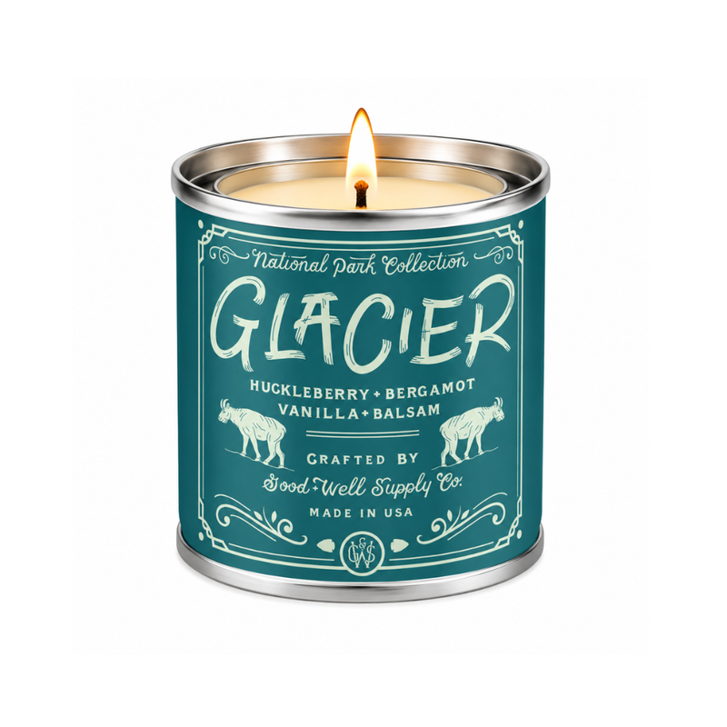 Good & Well Supply Co Glacier National Park Candle Candles White Smoke Half Pint / 8oz / Cotton Wick,Pint / 14oz / Cotton Wick