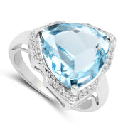 Bids.com 8.30 Carat Genuine Blue Topaz & White Diamond .925 Sterling Silver Ring Rings White Smoke size 7.00,size 6.00,size 8.00,size 9.00
