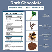 Teeccino Dark Chocolate Prebiotic SuperBoost Herbal Coffee Herbal Coffee White Smoke 10 ounce ground,5lb ground,Trial Size