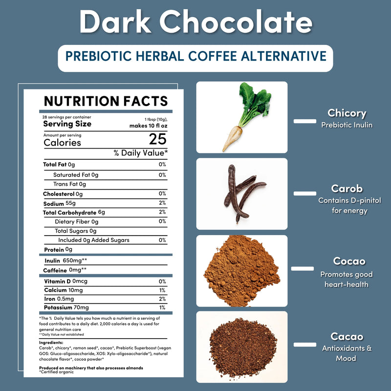 Teeccino Dark Chocolate Prebiotic SuperBoost Herbal Coffee Herbal Coffee White Smoke Trial Size