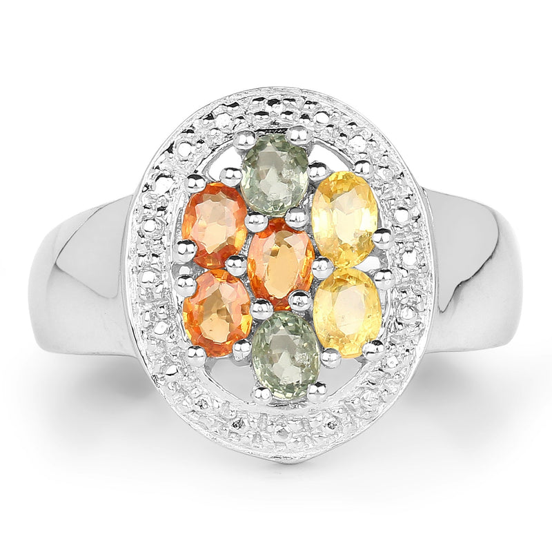 Bids.com 1.54 Carat Genuine Multi Sapphire .925 Sterling Silver Ring Rings White Smoke size 5.00,size 5.50,size 8.00,size 9.00,size 10.00,size 6.00,size 7.00