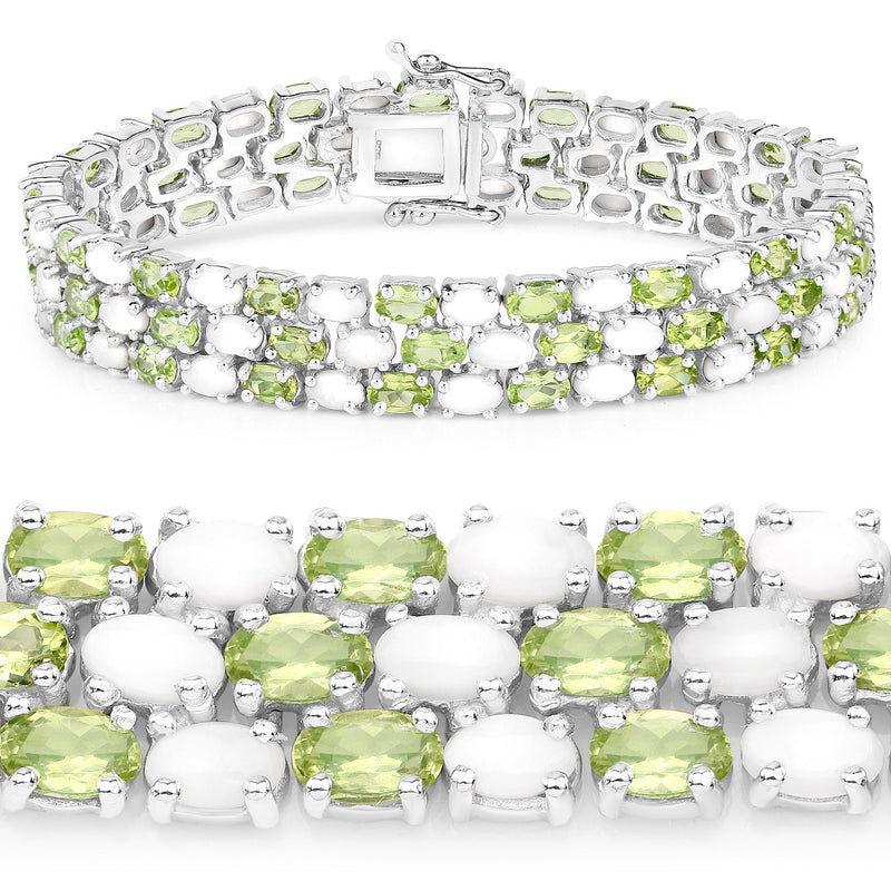 Bids.com 19.73 Carat Genuine Opal and Peridot .925 Sterling Silver Bracelet Bracelets White Smoke size 7.50,size 6.50,size 7.00,size 7.25,size 7.75