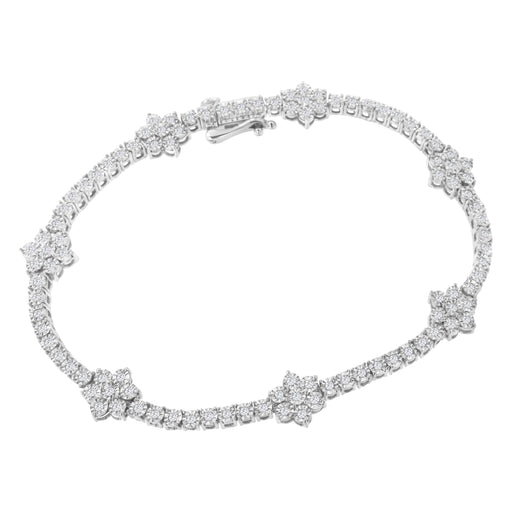 Bids.com .925 Sterling Silver 1.0 cttw Miracle-Set Diamond Floral Station Tennis Bracelet (I-J Color, I3 Clarity) - 7-1/2" Bracelets White Smoke White.Sterling Silver / 7.5