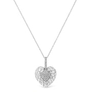 Bids.com .925 Sterling Silver Pave-Set Diamond Accent Heart Shape 18" Pendant Necklace (I-J Color, I1-I2 Clarity) Necklaces White Smoke White.Sterling Silver / 18