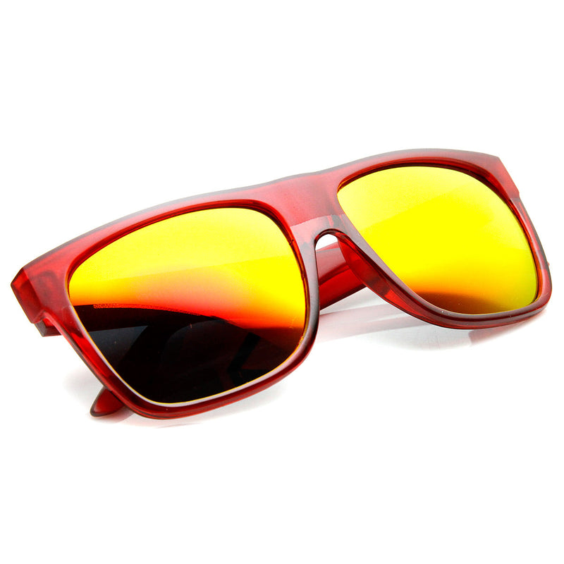 zeroUV Frosted Retro Flat Top Candy Color Mirrored Lens Sunglasses 8610 Sunglasses White Smoke Light Blue,Dark Blue,Orange Sun,Clear Ice,Purple Midnight,Red Fire,Black Midnight,Black Fire,Pink Purple