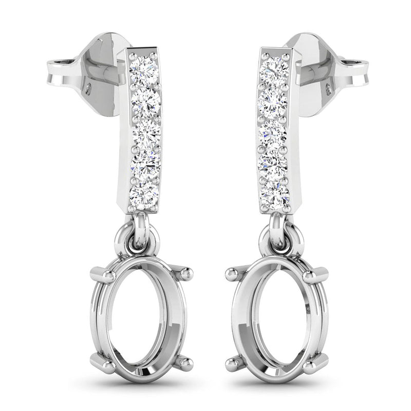 Bids.com 0.14 Carat Genuine White Diamond 14K White Gold Semi Mount Earrings - holds 7x5mm Oval Gemstones Earrings White Smoke