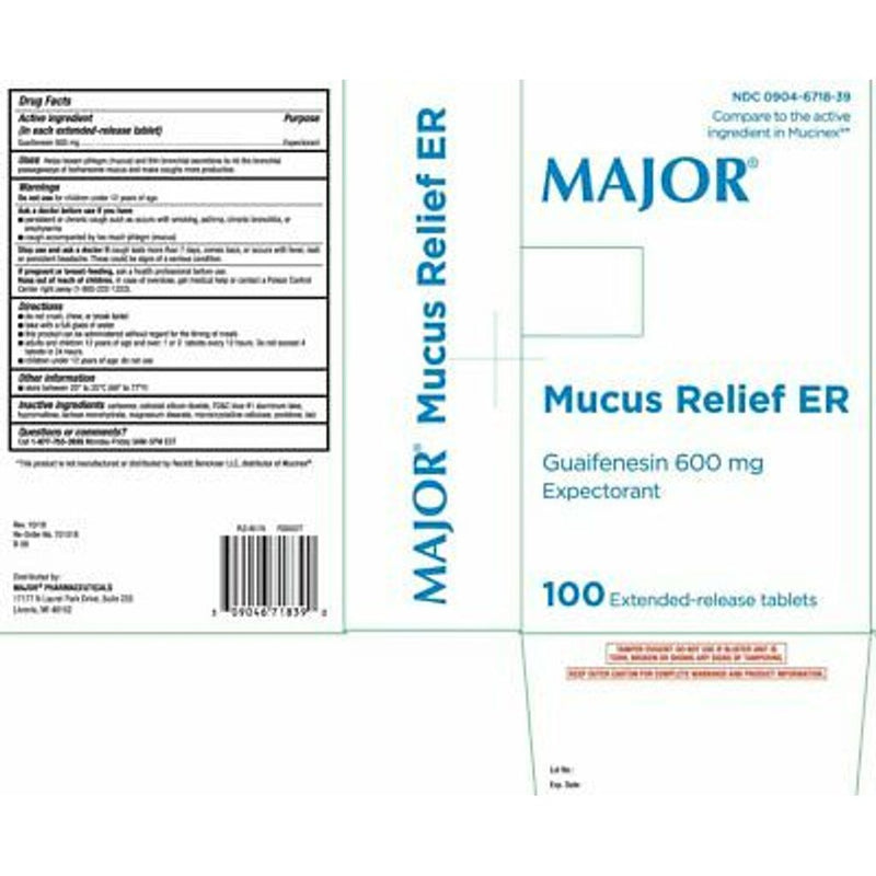 Major Pharmaceuticals Mucus Relief Tb  600 Mg 50x20 Ud Er Health Care White Smoke