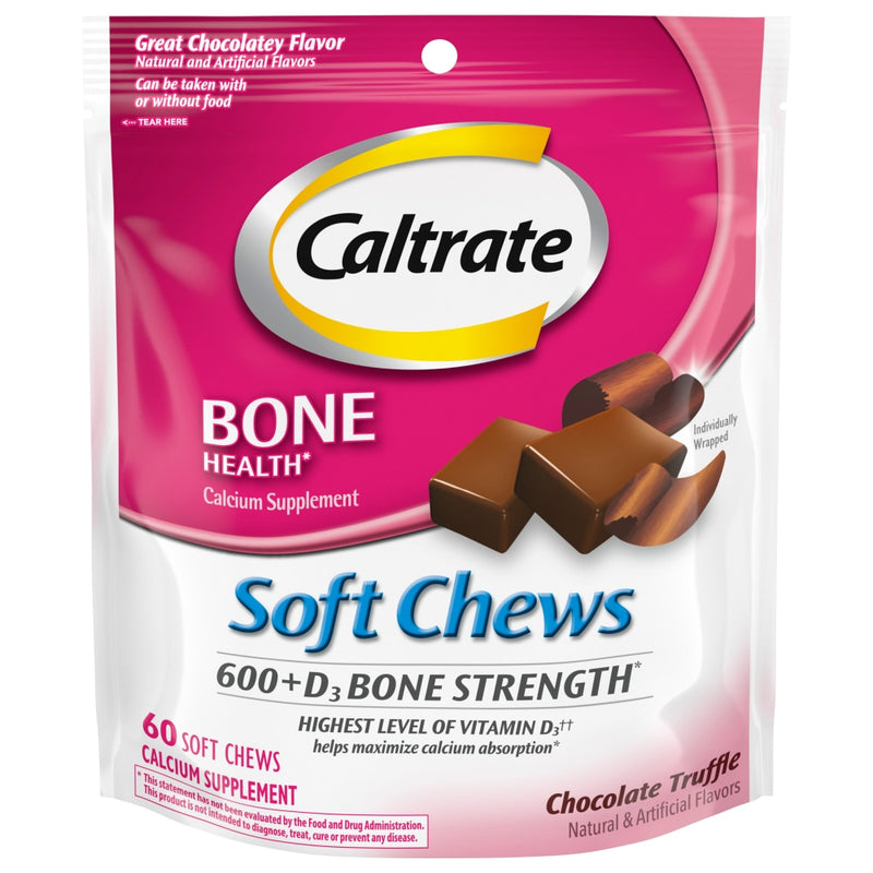 Caltrate Caltrate Soft Chews 600+D3 Calcium Vitamin D Supplement, Chocolate Truffle Vitamins & Supplements White Smoke