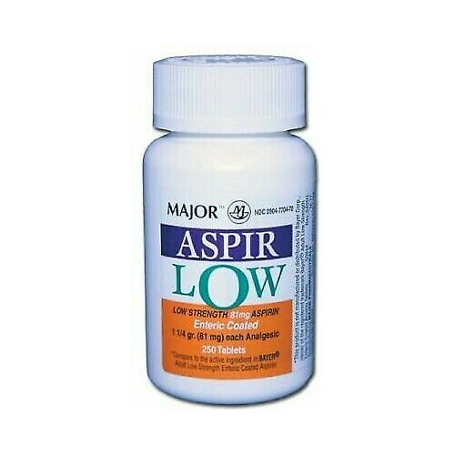Major Major Low Dose Aspirin 81 mg – Enteric Coated Heart Health Support, 250 Tablets Medicine & Drugs Lavender