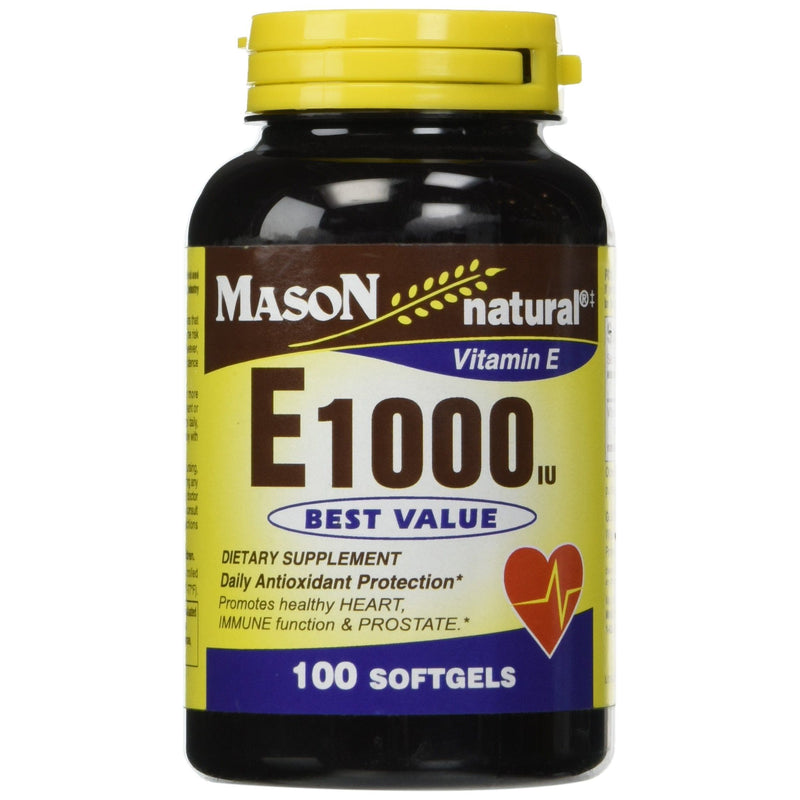 Mason Natural Mason Natural Vitamin E 1000 IU, 100 Softgels Vitamins & Supplements Black