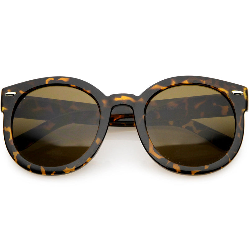 zeroUV Womens Designer Round Oversize Retro Fashion Sunglasses 8623 Sunglasses White Smoke Tortoise  Brown