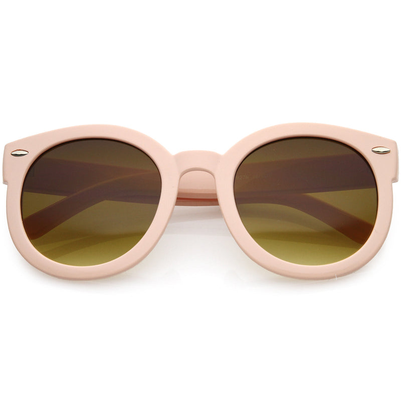 zeroUV Womens Designer Round Oversize Retro Fashion Sunglasses 8623 Sunglasses White Smoke Nude Amber