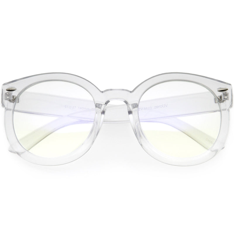 zeroUV Womens Designer Round Oversize Retro Fashion Sunglasses 8623 Sunglasses White Smoke Clear / Clear
