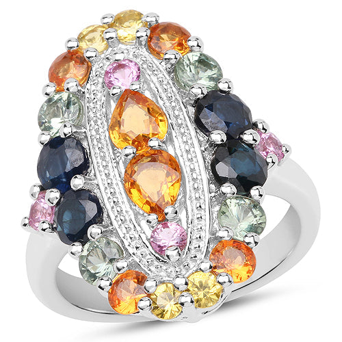 Bids.com 3.84 Carat Genuine Multi Sapphire .925 Sterling Silver Ring Rings White Smoke size 6.00,size 7.00,size 8.00