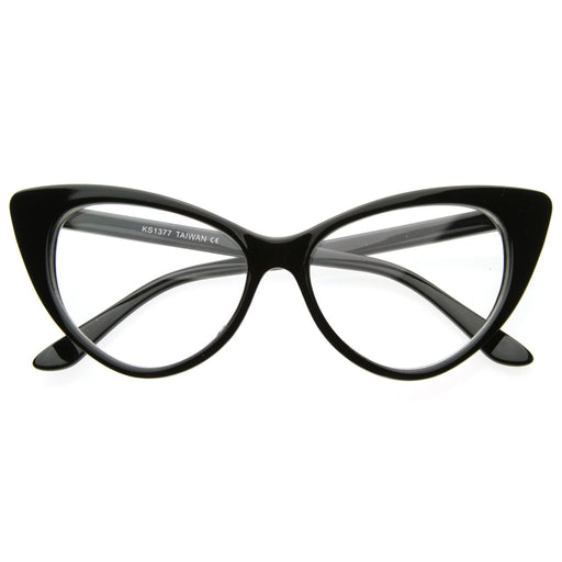 zeroUV 1950's Vintage Mod Fashion Cat Eye Clear Lens Glasses Glasses White Smoke Black