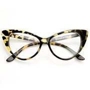zeroUV 1950's Vintage Mod Fashion Cat Eye Clear Lens Glasses Glasses White Smoke Yellow Tortoise