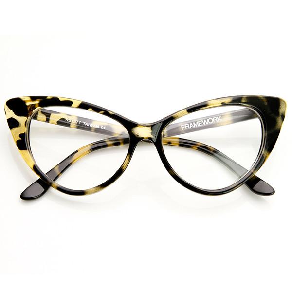 zeroUV 1950's Vintage Mod Fashion Cat Eye Clear Lens Glasses Glasses White Smoke Yellow Tortoise