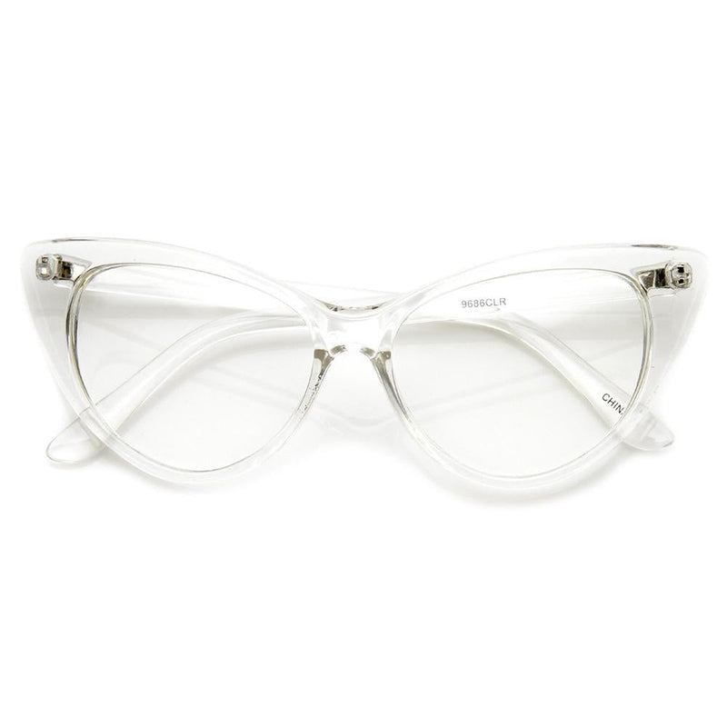 zeroUV 1950's Vintage Mod Fashion Cat Eye Clear Lens Glasses Glasses White Smoke Crystal Clear