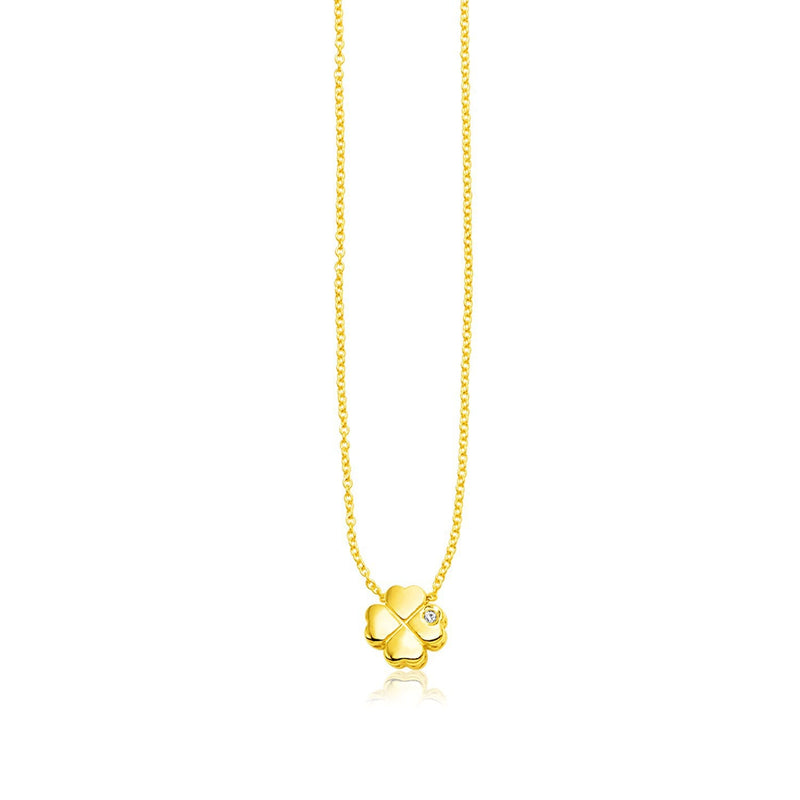 Bids.com 14k Yellow Gold Polished Four Leaf Clover Necklace with Diamond Necklaces White Smoke 18 / Yellow Gold