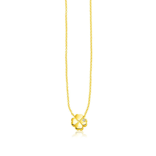 Bids.com 14k Yellow Gold Polished Four Leaf Clover Necklace with Diamond Necklaces White Smoke 18 / Yellow Gold