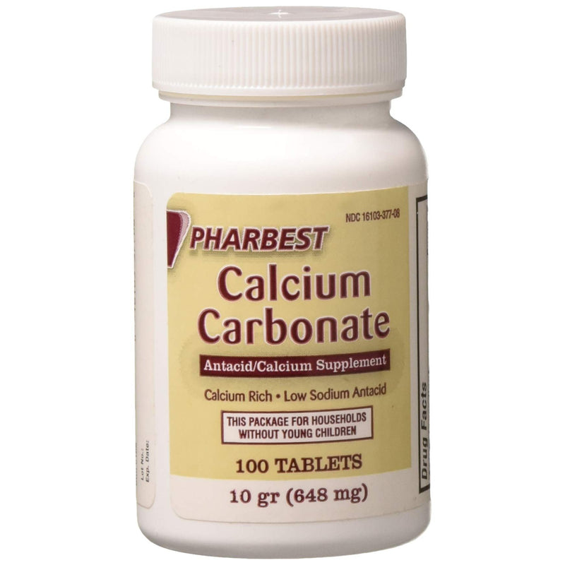 Harbest Pharbest Calcium Carbonate 648 mg (10 Grains) Antacid & Calcium Supplement, 100 Tablets Vitamins & Supplements White Smoke