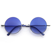 zeroUV Retro Hippie Metal Lennon Round Color Lens Sunglasses Sunglasses White Smoke Silver Blue