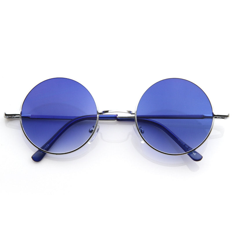zeroUV Retro Hippie Metal Lennon Round Color Lens Sunglasses Sunglasses White Smoke Silver Blue