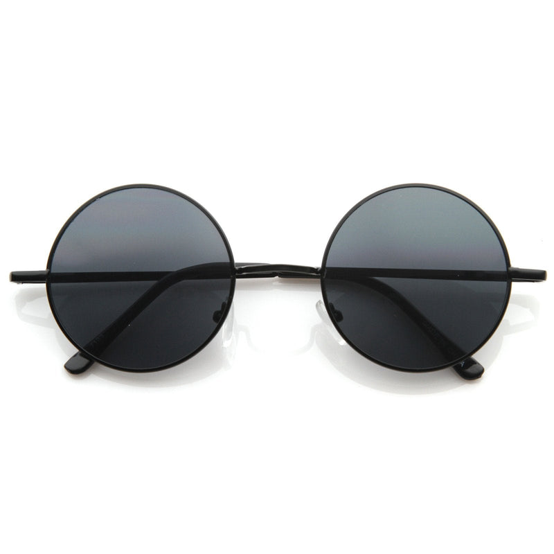 zeroUV Retro Hippie Metal Lennon Round Color Lens Sunglasses Sunglasses White Smoke Black Smoke