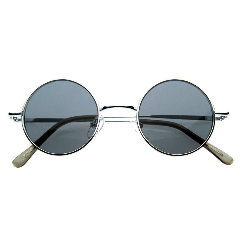 zeroUV Retro Hippie Metal Lennon Round Color Lens Sunglasses Sunglasses White Smoke Silver Purple,Silver Blue,Silver Red,Silver Pink,Black Smoke,Gold Brown,Gunmetal Smoke