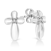 Bids.com .925 Sterling Silver Prong Set Diamond Accent Floral Cross Stud Earring (I-J Color, I1-I2 Clarity) Earrings White Smoke White.Sterling Silver / 0.01