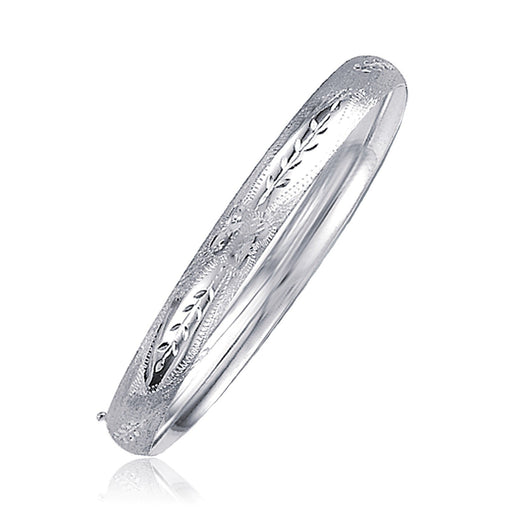 Bids.com Classic Floral Carved Bangle in 14k White Gold (6.0mm) Bracelets White Smoke 7 / White Gold,8 / White Gold