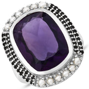 Bids.com 9.59 Carat Genuine Amethyst, Pearl and Black Spinel .925 Sterling Silver Ring Rings White Smoke size 7.00,size 6.00,size 8.00,size 9.00
